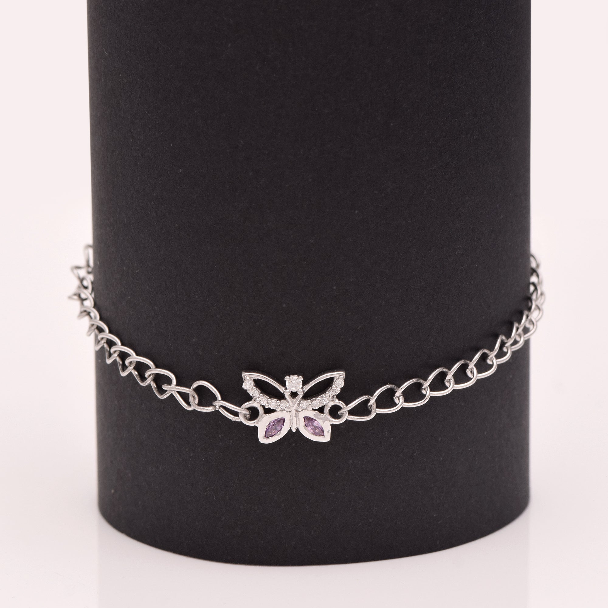 Amethyst Marquise Butterfly Charm Bracelet – Sterling Silver