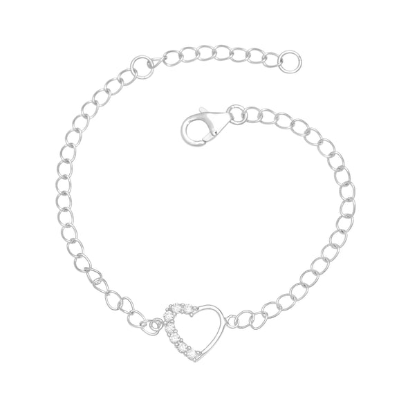 925 Sterling Silver Minimalist Round Cubic Zirconia Love Open Heart Adjustable Charm Bracelet For Kids Jewelry