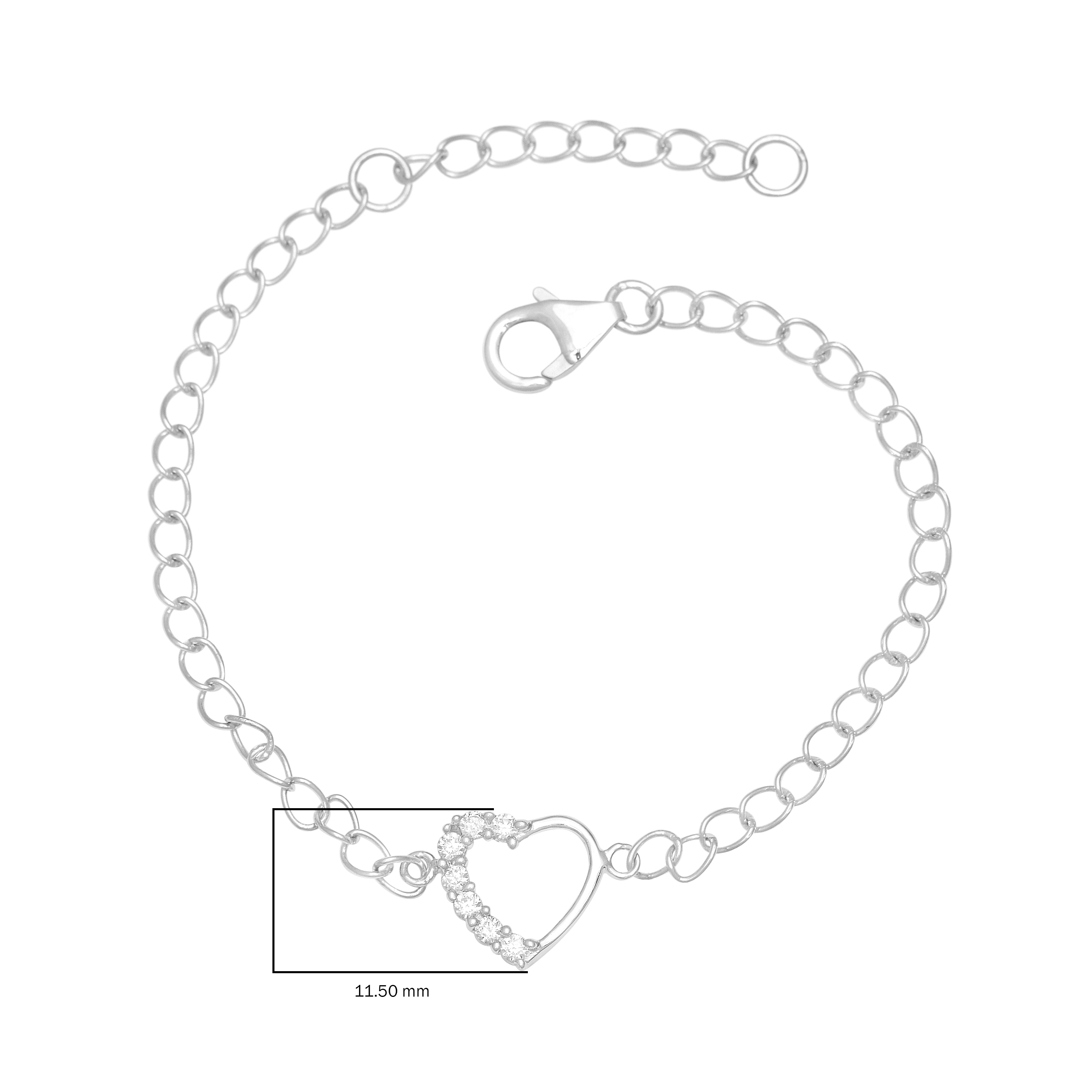 White Stone Round Open Heart Bracelet – Sterling Silver