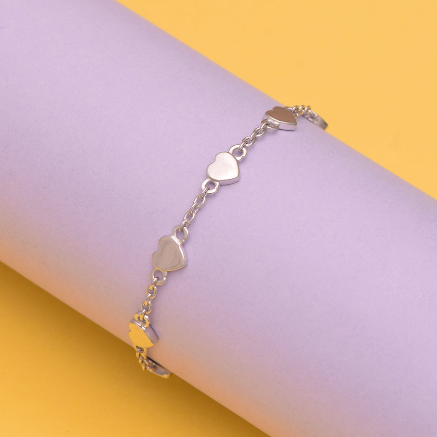 Multi Heart Station Charm Bracelet – Sterling Silver