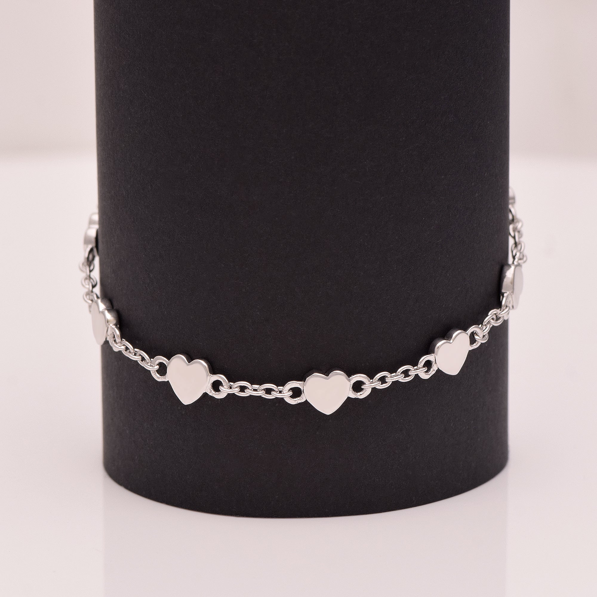 Multi Heart Station Charm Bracelet – Sterling Silver