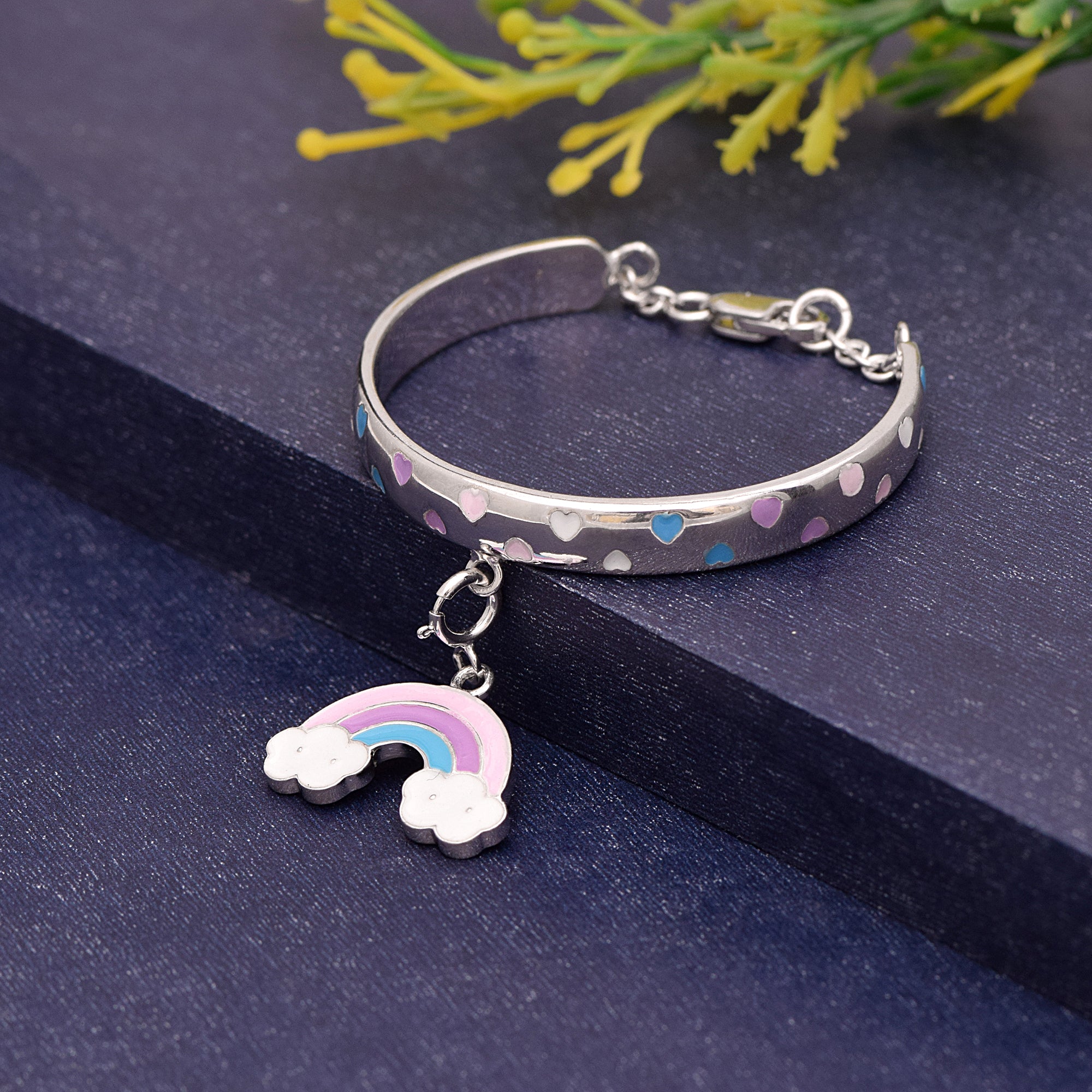 925 Sterling Silver Enamel Rainbow With Clouds Charm Bracelet For Kids Children's Jewelry