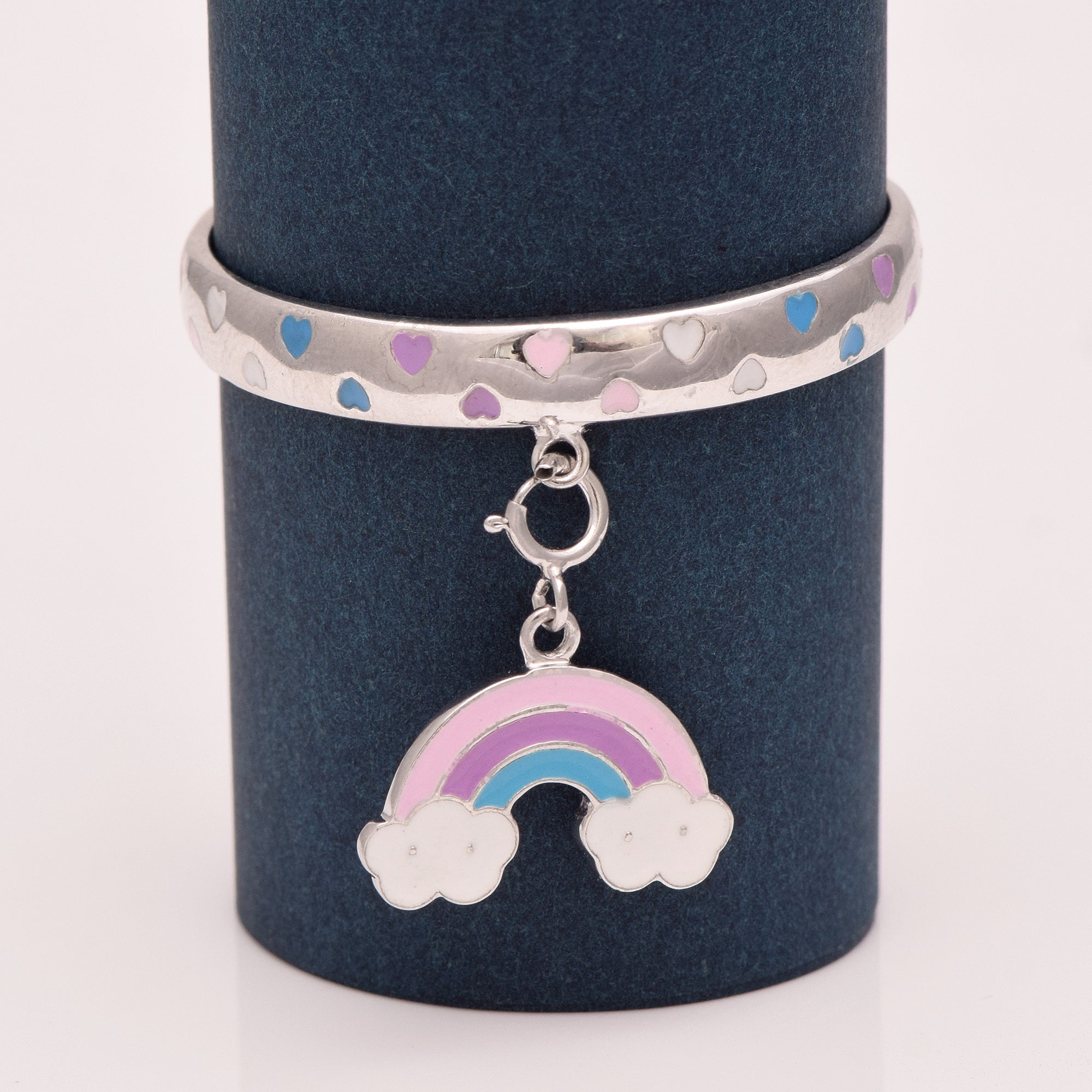 925 Sterling Silver Enamel Rainbow With Clouds Charm Bracelet For Kids Children's Jewelry
