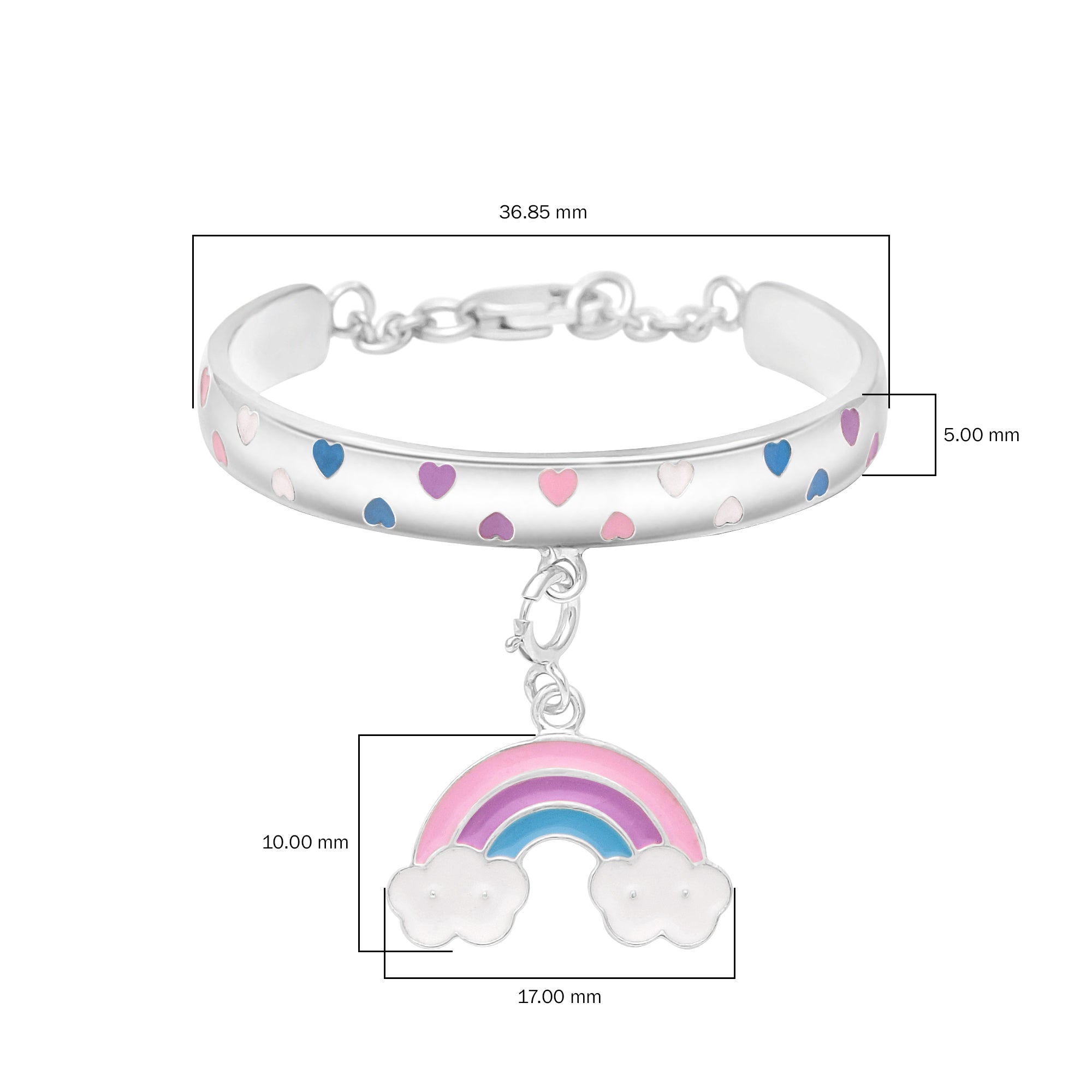 925 Sterling Silver Enamel Rainbow With Clouds Charm Bracelet For Kids Children's Jewelry