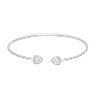 Two Heart Halo White Cz Open Cuff Bracelet 925 Sterling Silver Bracelet For Kids Jewelry