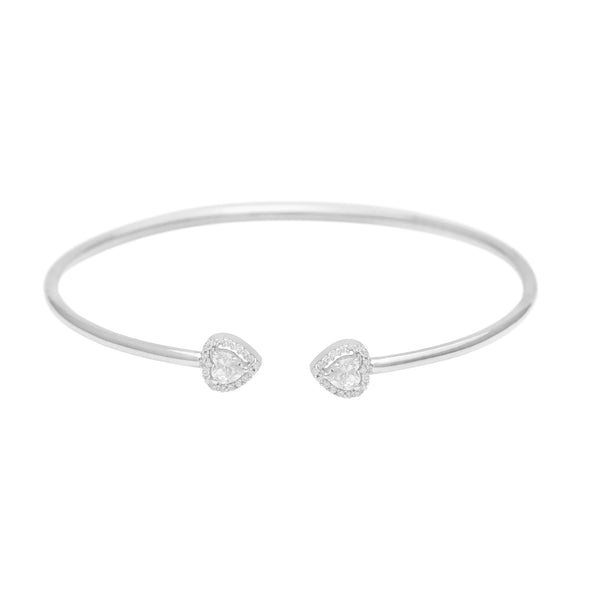 Two Heart Halo White Cz Open Cuff Bracelet 925 Sterling Silver Bracelet For Kids Jewelry