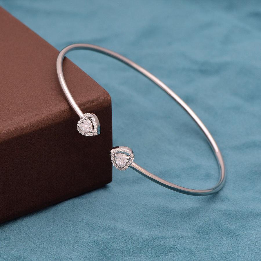 White Stone Pear Cut Open Bangle – Sterling Silver