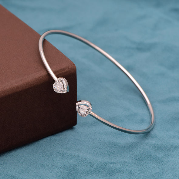 Two Heart Halo White Cz Open Cuff Bracelet 925 Sterling Silver Bracelet For Kids Jewelry