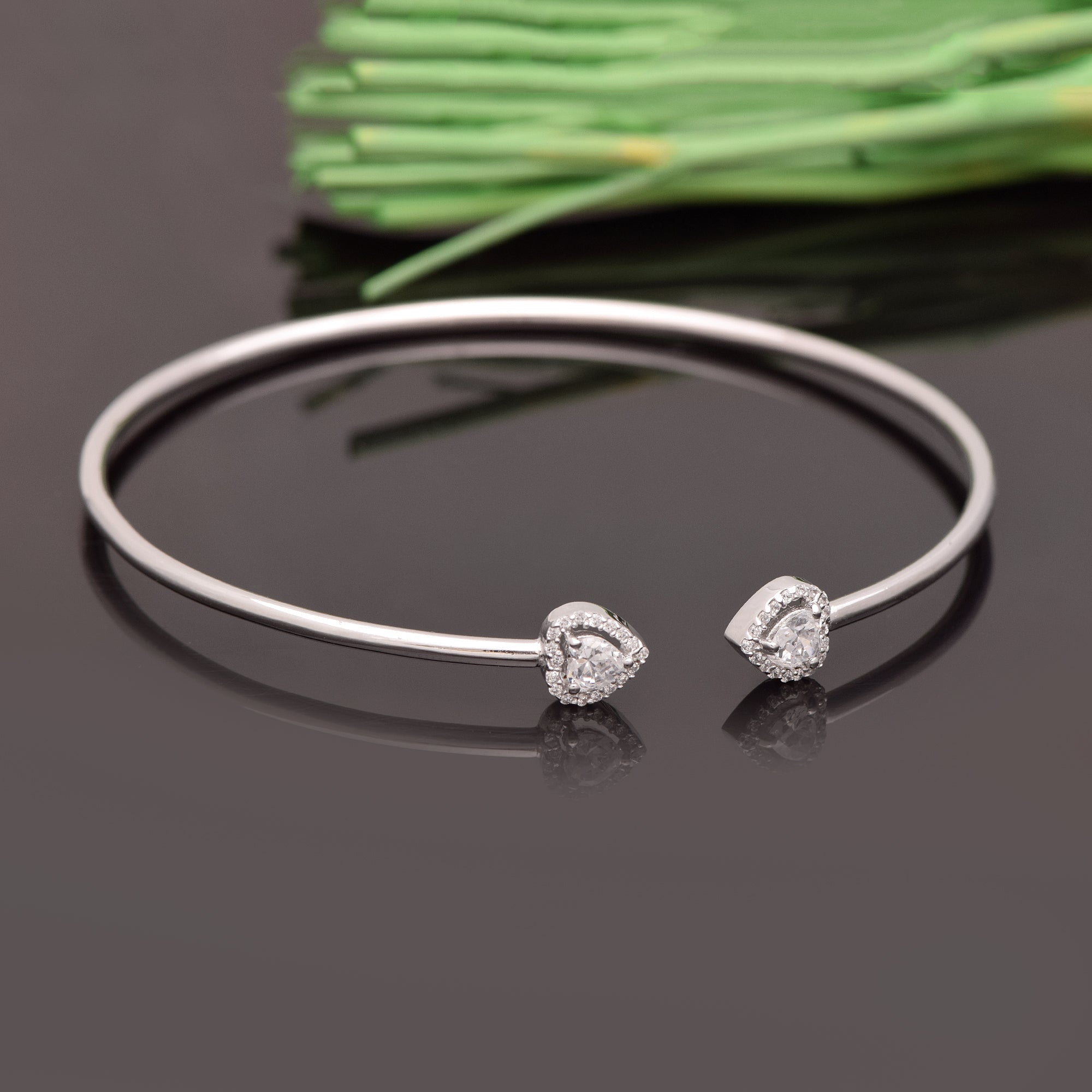 White Stone Pear Cut Open Bangle – Sterling Silver