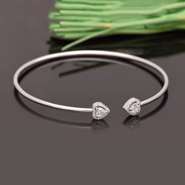 Two Heart Halo White Cz Open Cuff Bracelet 925 Sterling Silver Bracelet For Kids Jewelry