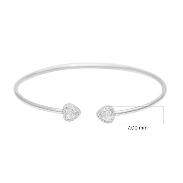 Two Heart Halo White Cz Open Cuff Bracelet 925 Sterling Silver Bracelet For Kids Jewelry