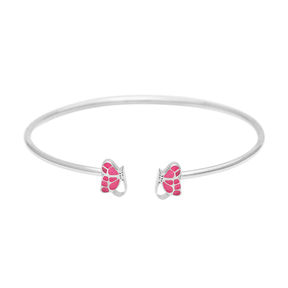 925 Sterling Silver Pink Enamel Butterfly Open Cuff Bracelet For Kids Jewelry