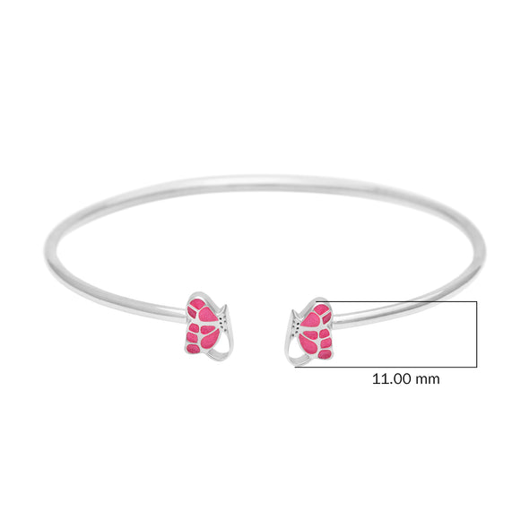 925 Sterling Silver Pink Enamel Butterfly Open Cuff Bracelet For Kids Jewelry