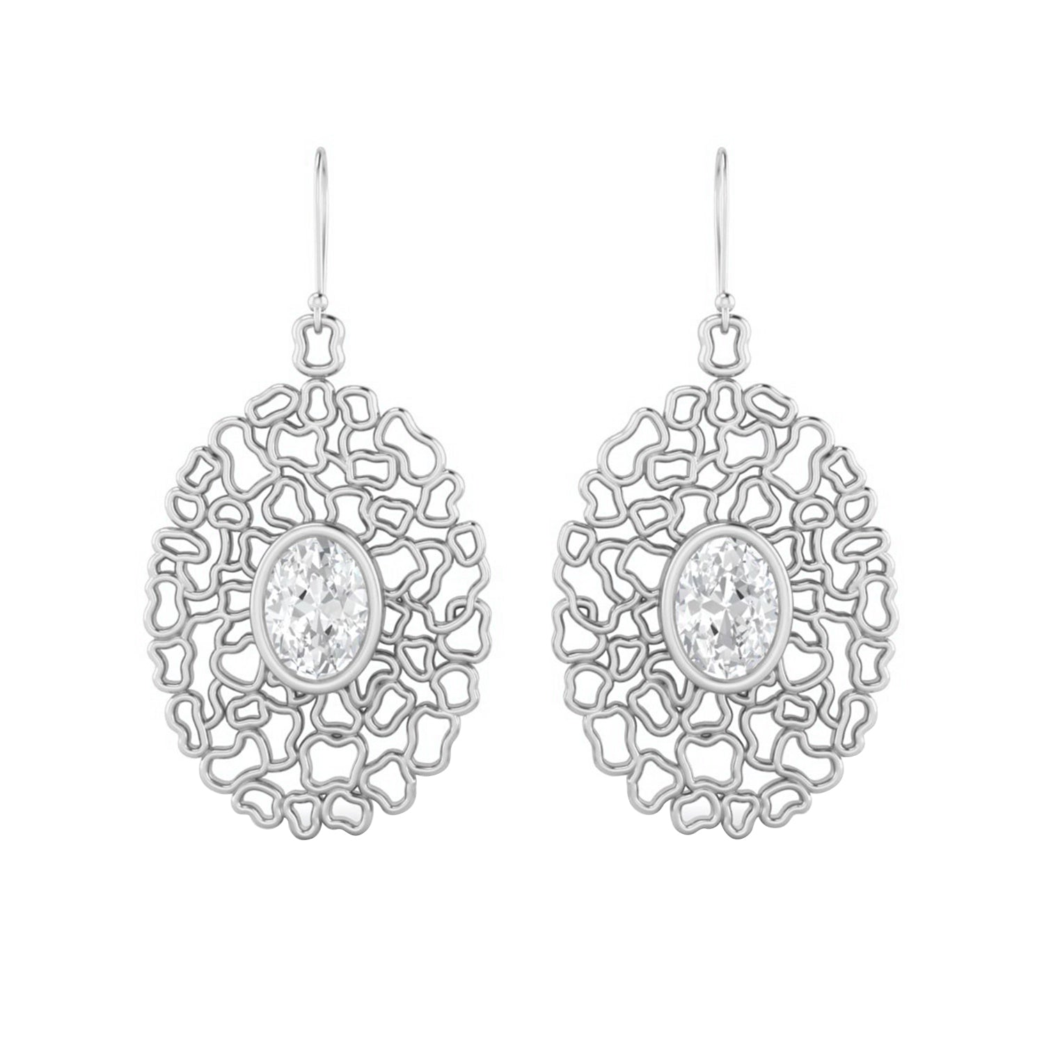 Moissanite Artistic Openwork Design Drop Earrings – Sterling Silver
