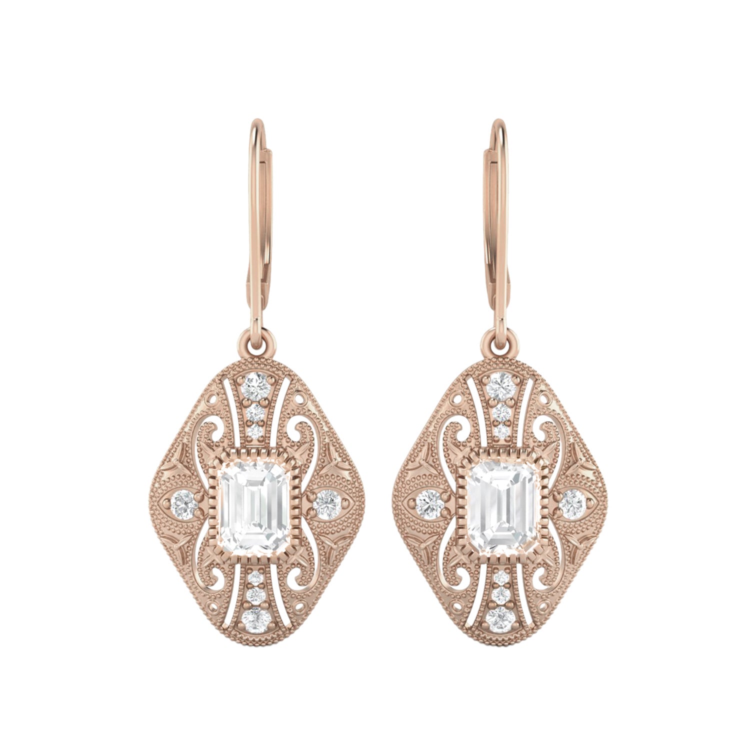 Moissanite  Filigree Dangle Earrings – Sterling Silver