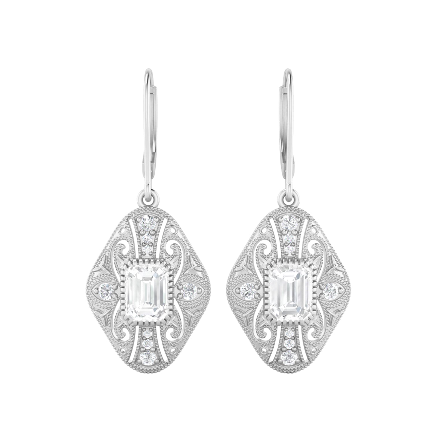 Moissanite  Filigree Dangle Earrings – Sterling Silver
