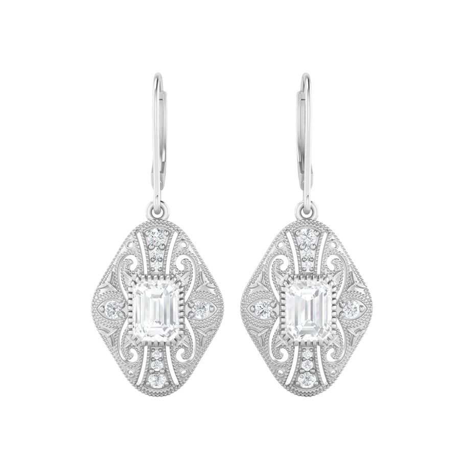 Moissanite  Filigree Dangle Earrings – Sterling Silver