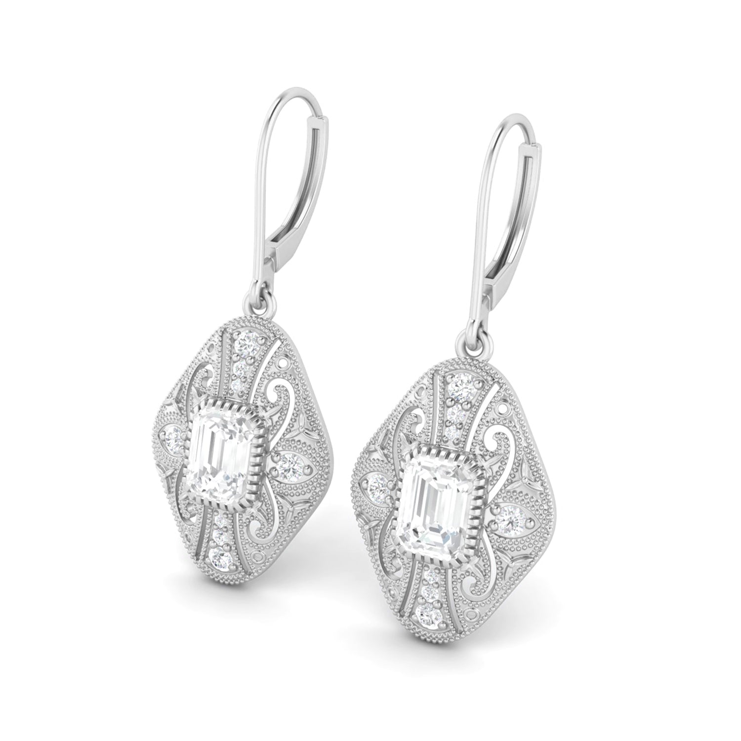 Moissanite  Filigree Dangle Earrings – Sterling Silver