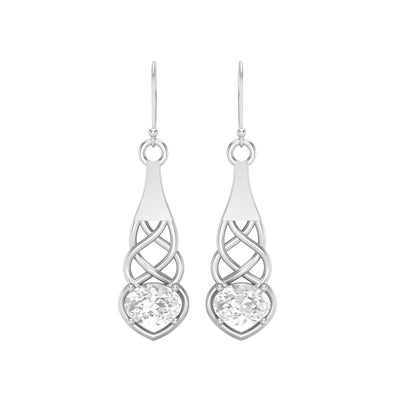 Oval Shape Moissanite 925 Sterling Silver Celtic Knot Dangle Drop Women Earrings