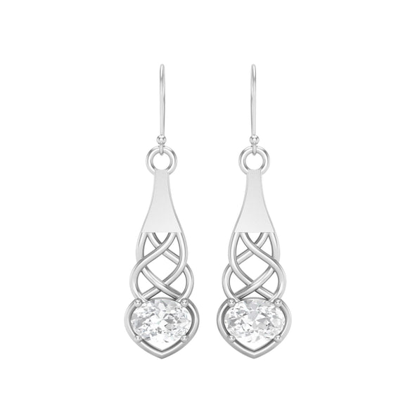 Oval Shape Moissanite 925 Sterling Silver Celtic Knot Dangle Drop Women Earrings