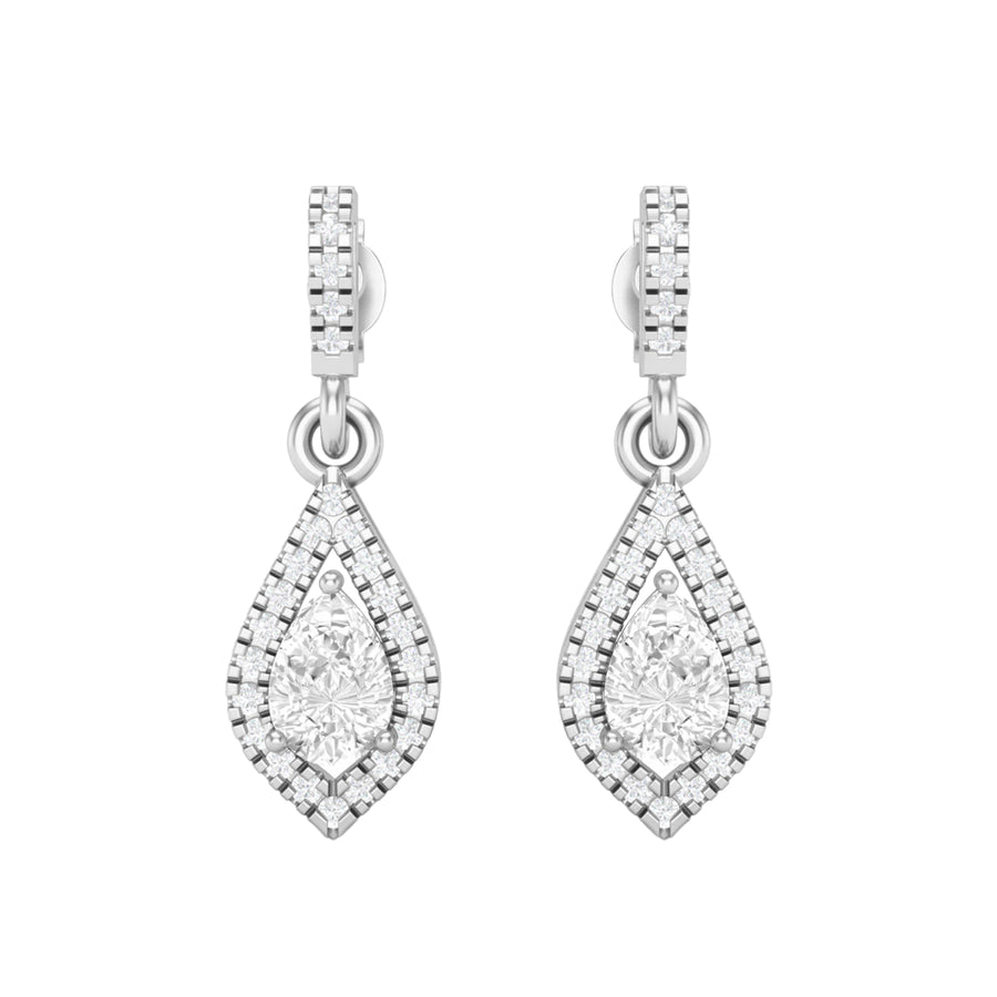 Moissanite Drop Double Halo Teardrop Earring – Sterling Silver