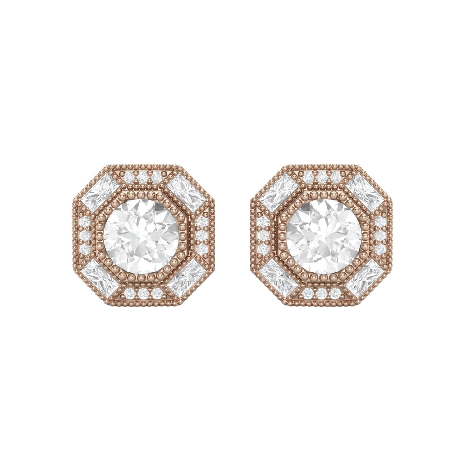 Moissanite Octagon Halo Accents Studs – Sterling Silver