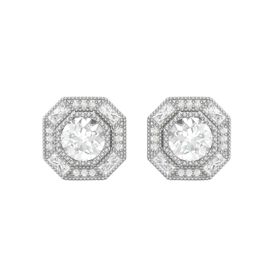 Moissanite Octagon Halo Accents Studs – Sterling Silver
