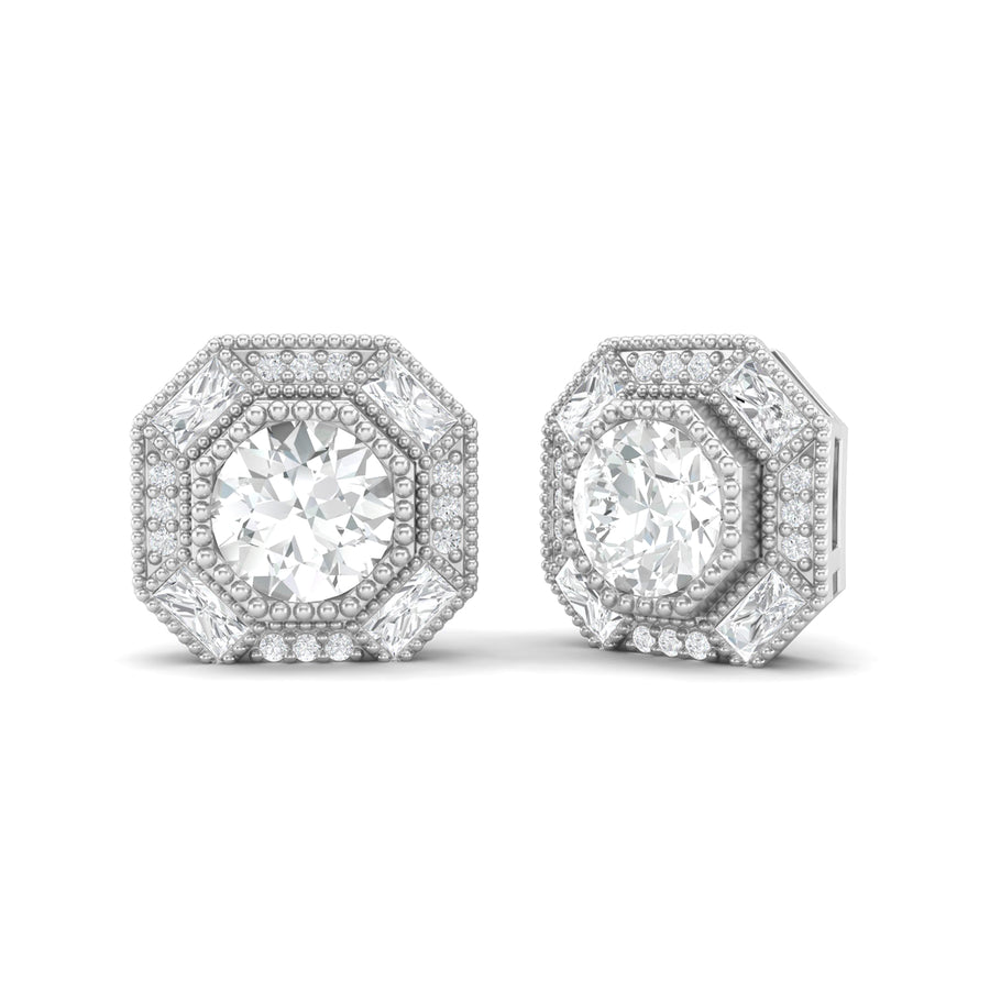 Moissanite Octagon Halo Accents Studs – Sterling Silver