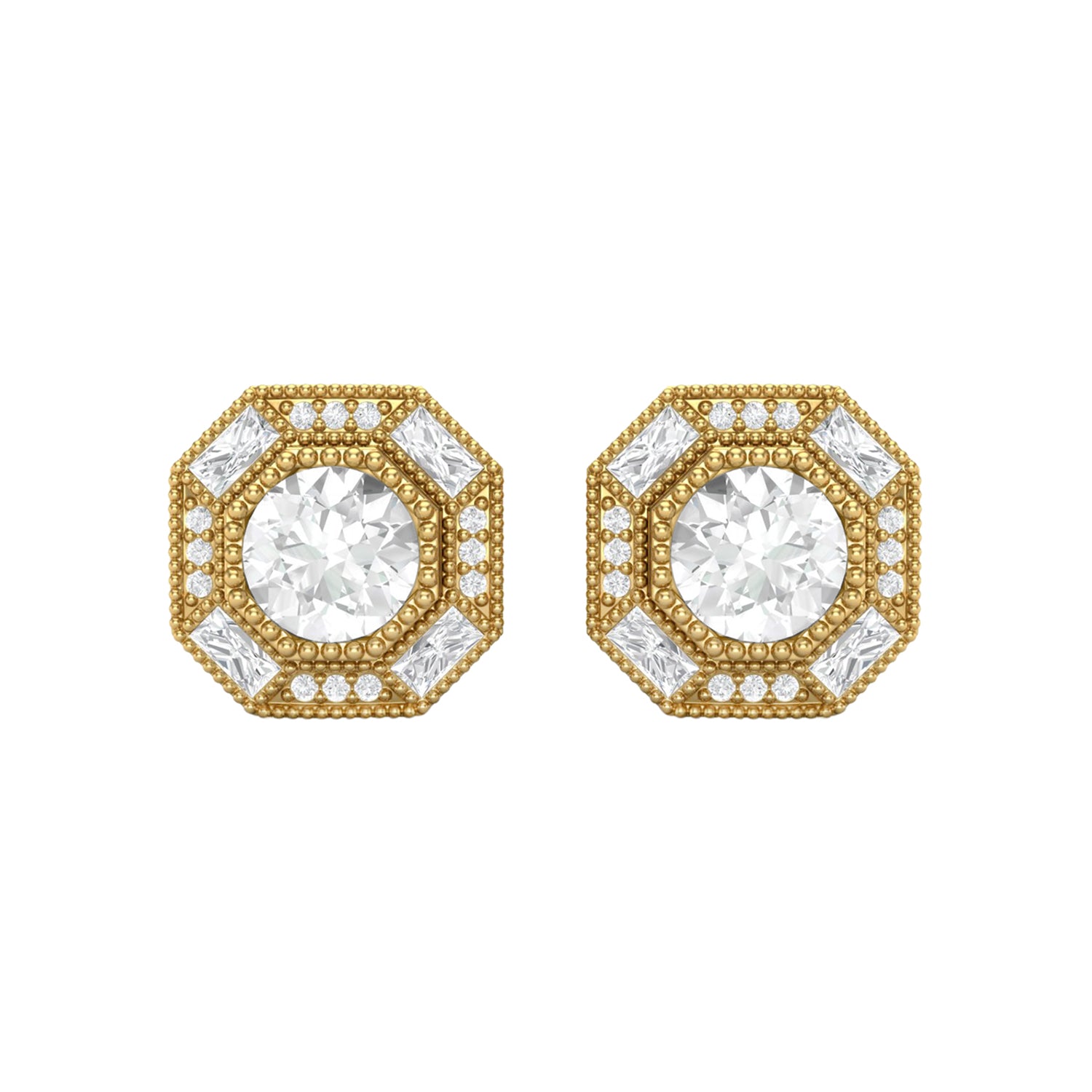 Moissanite Octagon Halo Accents Studs – Sterling Silver