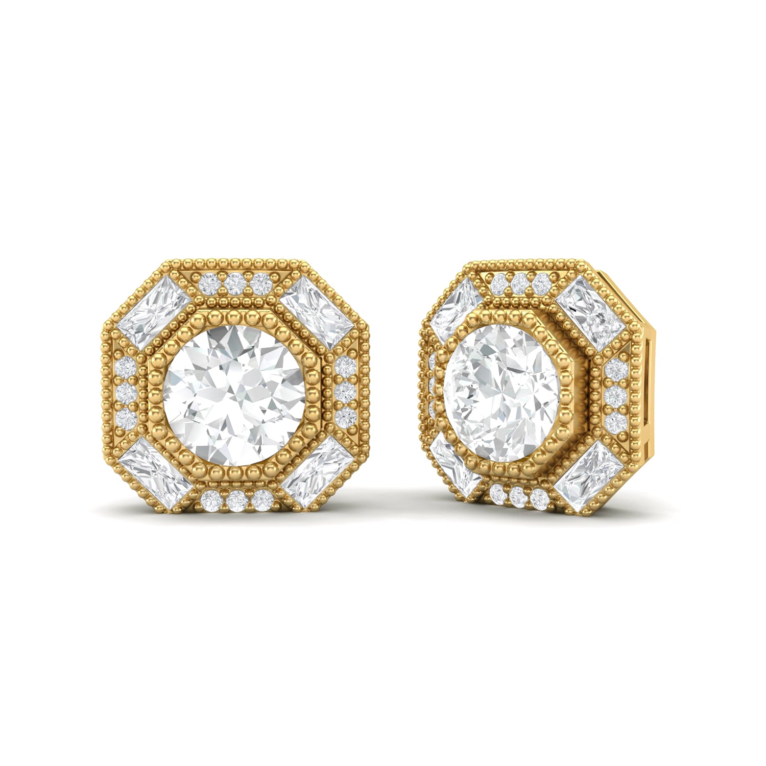 Moissanite Octagon Halo Accents Studs – Sterling Silver
