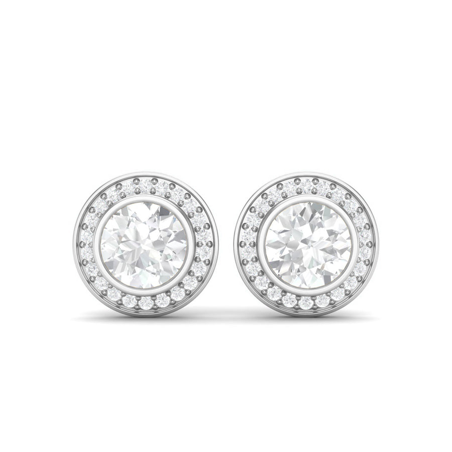 Moissanite Halo Bezel Stud Design Earrings – Sterling Silver