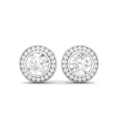 925 Sterling Silver Round Bezel Set Moissanite Minimalist Stud Women Earrings