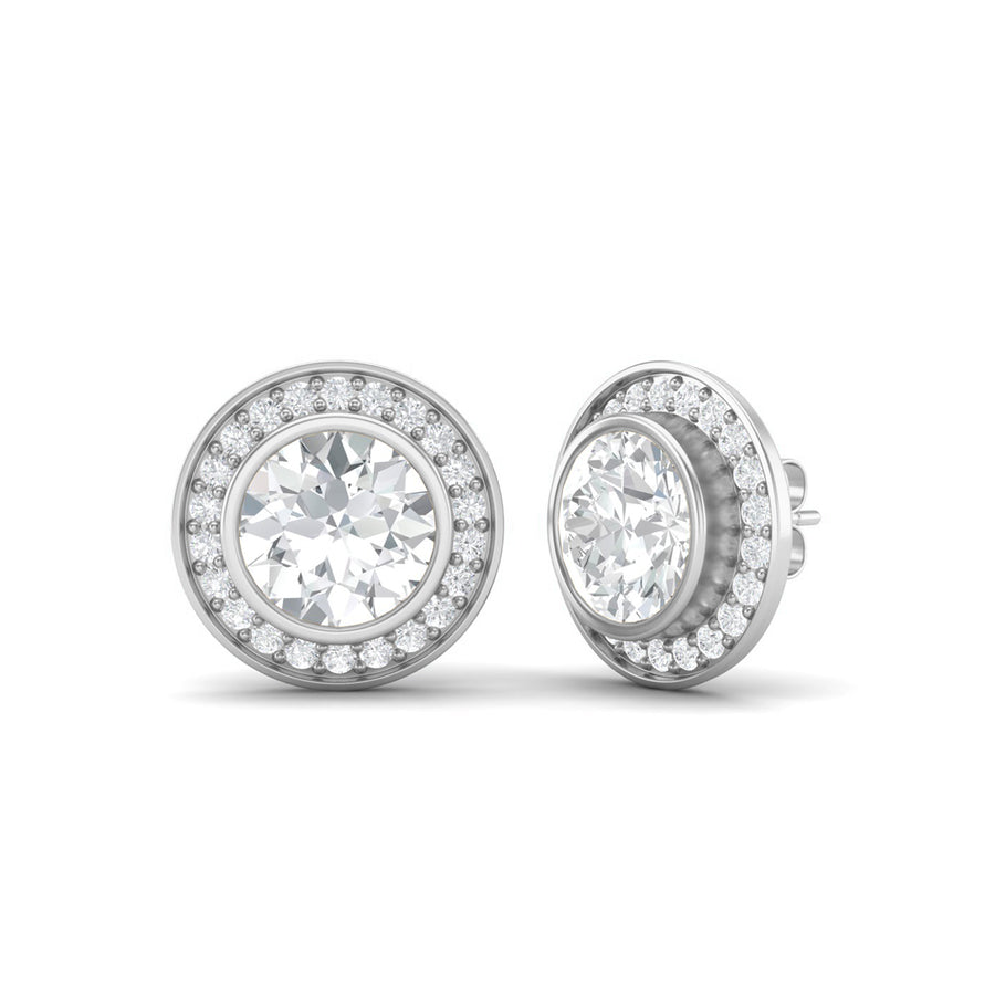 Moissanite Halo Bezel Stud Design Earrings – Sterling Silver