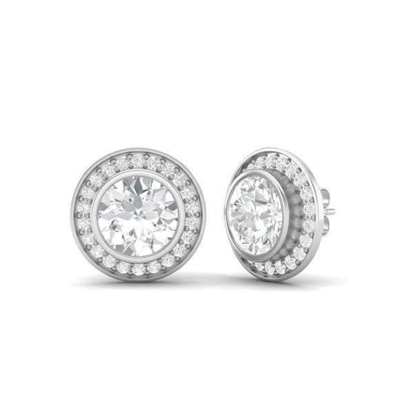 925 Sterling Silver Round Bezel Set Moissanite Minimalist Stud Women Earrings