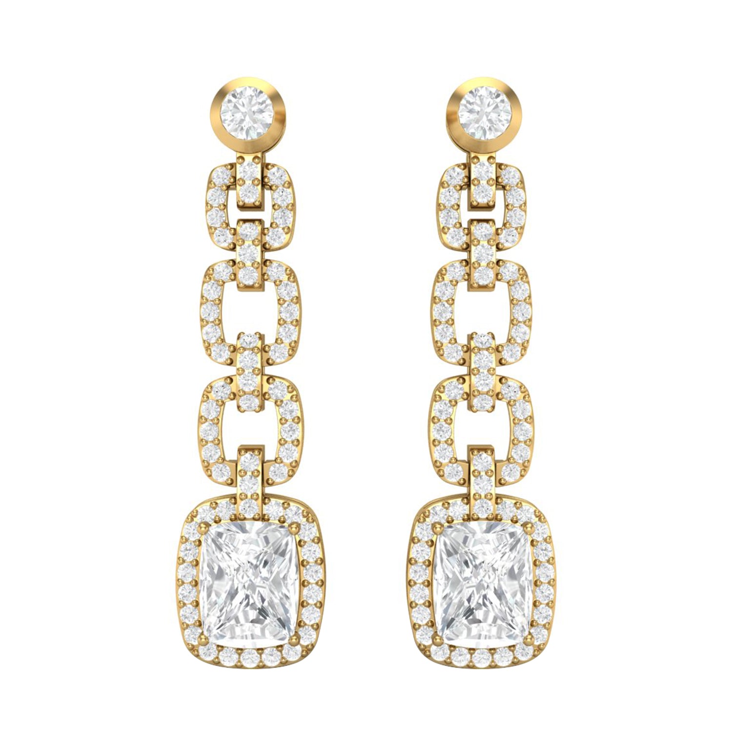 Moissanite Cushion Cut Link Halo Drop Earrings - Sterling Silver