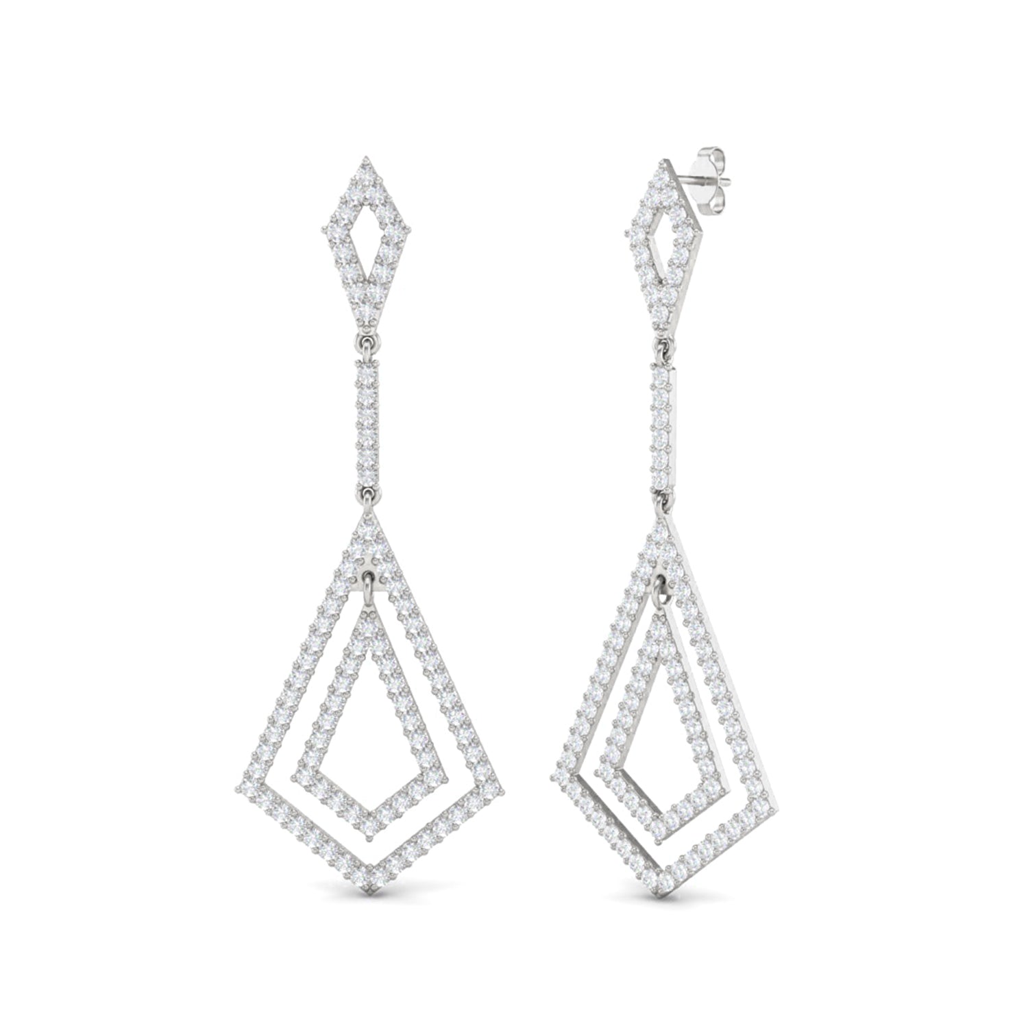 Moissanite Bold Geometric Drop Chandelier Earrings – Sterling Silver