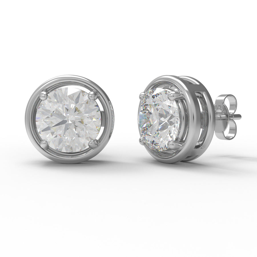 Moissanite Round Bezel Set Solitaire Stud - Sterling Silver