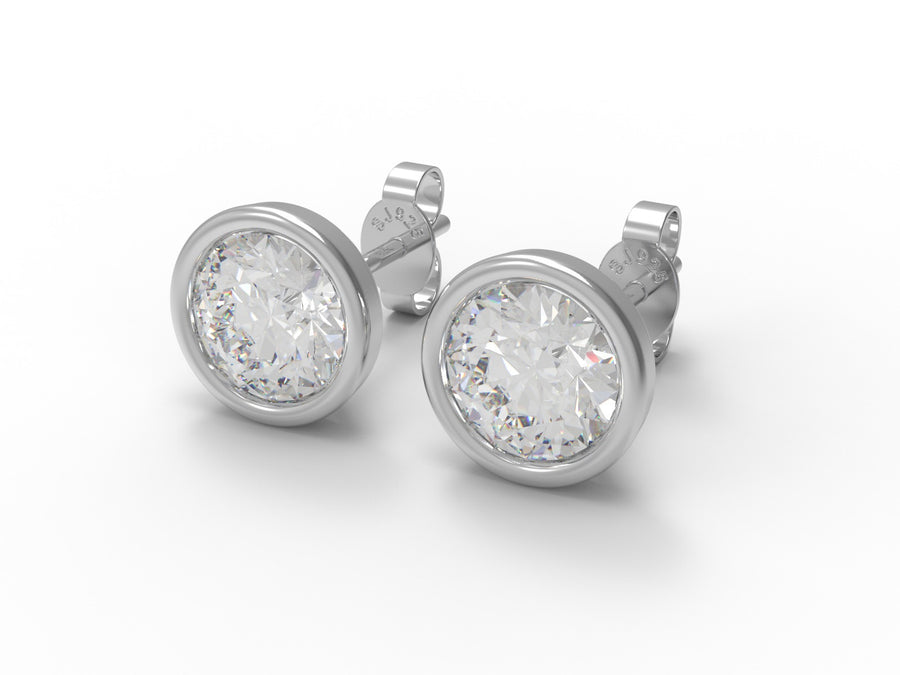 Moissanite Round Solitaire Stud - Sterling Silver