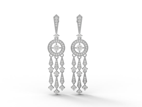 925 Sterling Silver Round Moissanite Dangle Drop Chandelier Earrings For Women