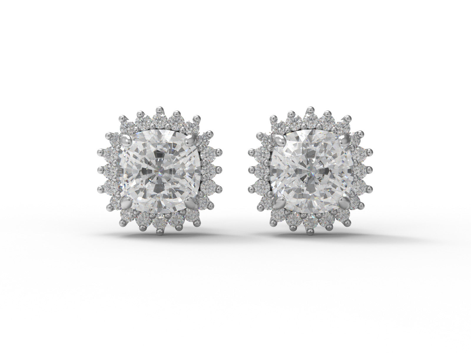 Cushion Moissanite 925 Silver Halo Stud Earrings