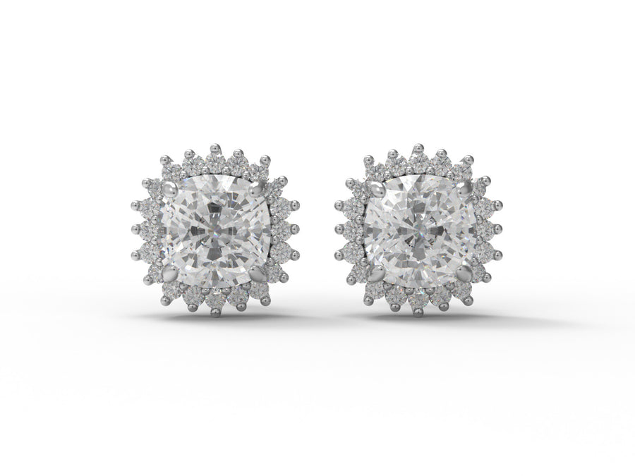 Cushion Moissanite 925 Silver Halo Stud Earrings