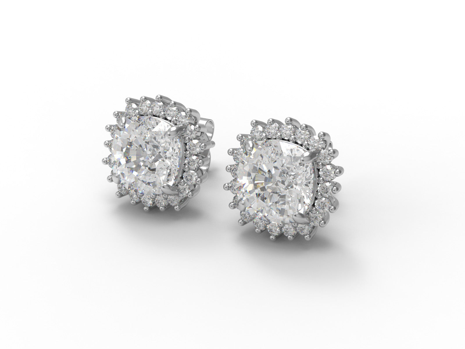 Cushion Moissanite 925 Silver Halo Stud Earrings