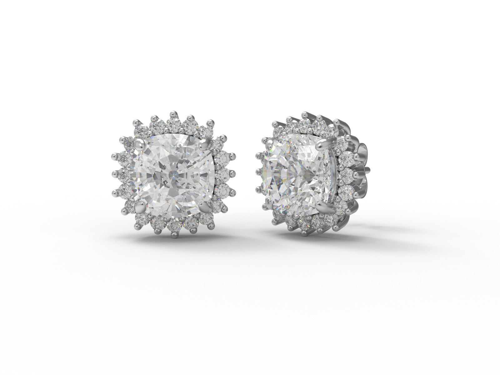 Cushion Moissanite 925 Silver Halo Stud Earrings