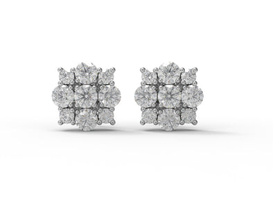 925 Sterling Silver Round Moissanite Floral Design Cluster Women Stud Earrings