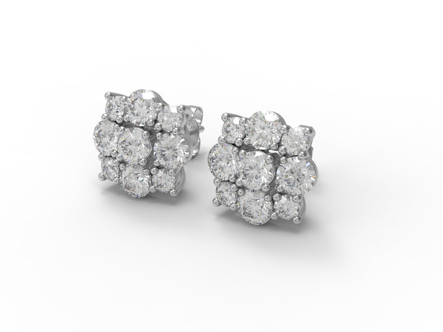Moissanite Floral Sparkle Design Stud - Sterling Silver