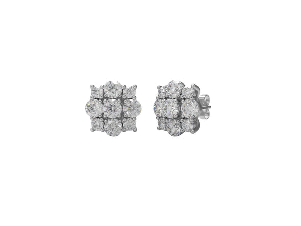 925 Sterling Silver Round Moissanite Floral Design Cluster Women Stud Earrings