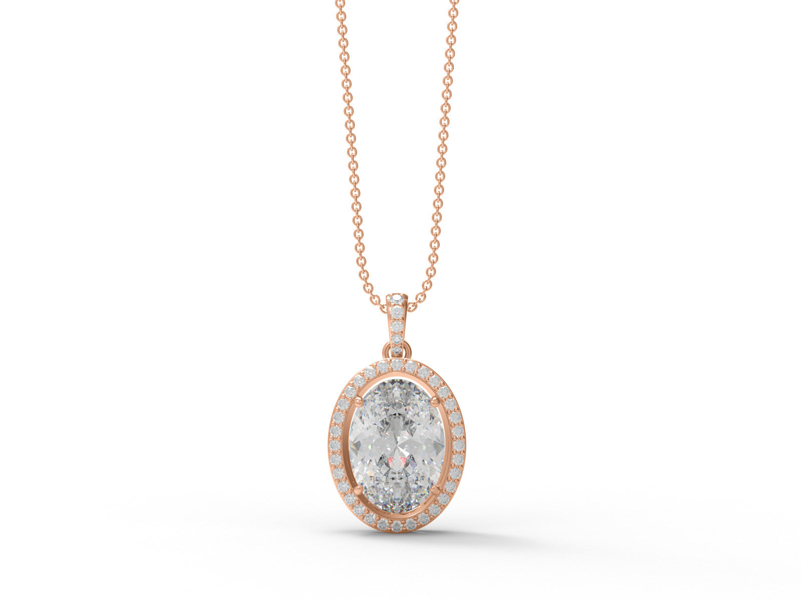 Moissanite Oval Shape Solitaire Halo Necklace - Sterling Silver