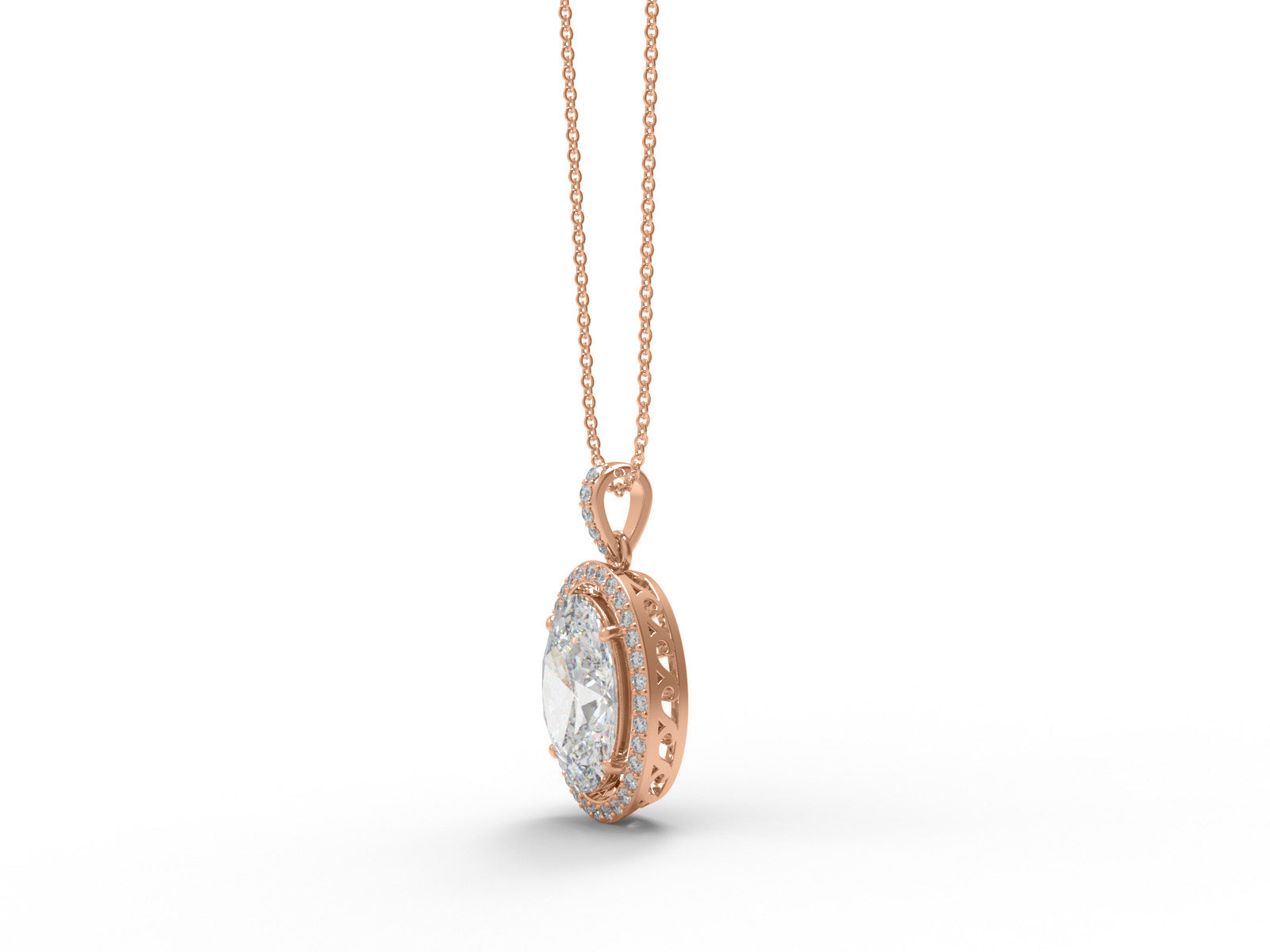 Moissanite Oval Shape Solitaire Halo Necklace - Sterling Silver