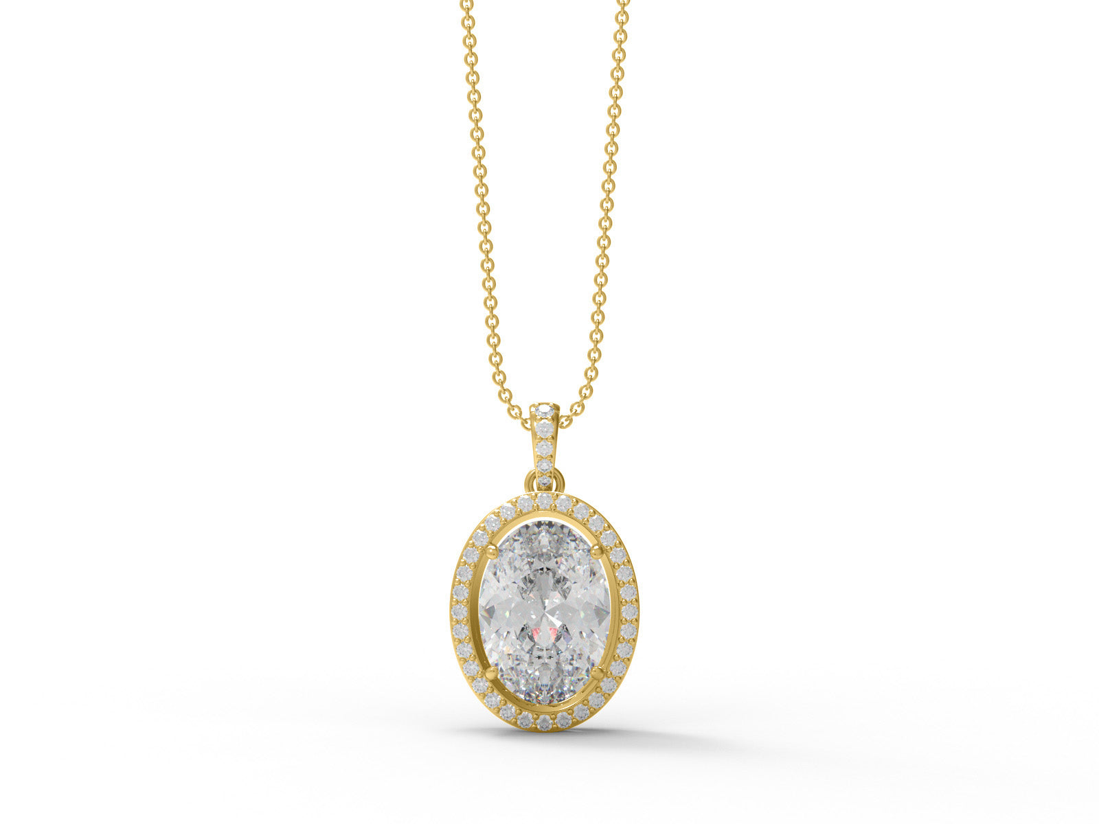 Moissanite Oval Shape Solitaire Halo Necklace - Sterling Silver