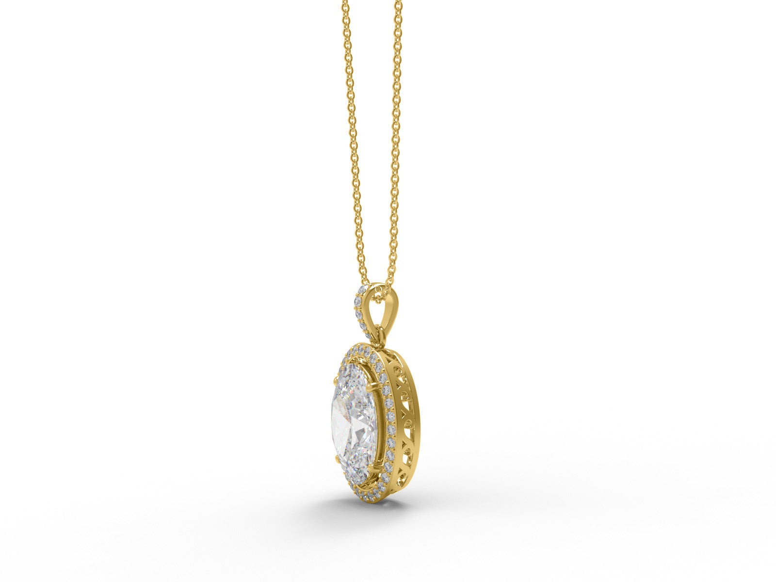 Moissanite Oval Shape Solitaire Halo Necklace - Sterling Silver